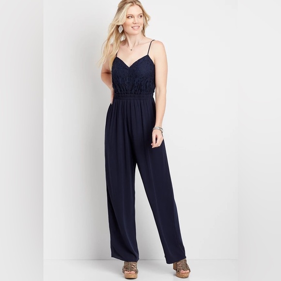 Maurices Blue Jumpsuit with Spaghetti Straps Large L Navy Jumper - Picture 2 of 9